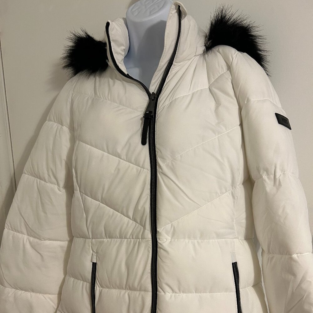 DKNY Ski Jacket White Puffer Style NWT Size Large 38 Bust 27 Long Coat1